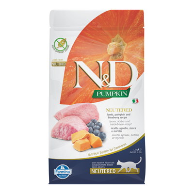 N&D Pumpkin Kuzu Etli Bal Kabaklı ve Yaban Mersinli Tahılsız Kısırlaştırılmış Kedi Maması 1,5kg