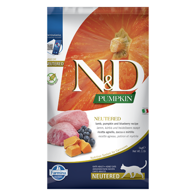 N&D Pumpkin Kuzu Etli Bal Kabaklı ve Yaban Mersinli Tahılsız Kısırlaştırılmış Kedi Maması 5kg