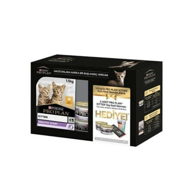 Pro Plan Kitten Yavru Kediler İçin Başlangıç Paketi Tavuklu Yavru Kedi Maması 1,5 kg 2x85 gr Yavru Kedi Konservesi 1 Adet Ölçü Kabı