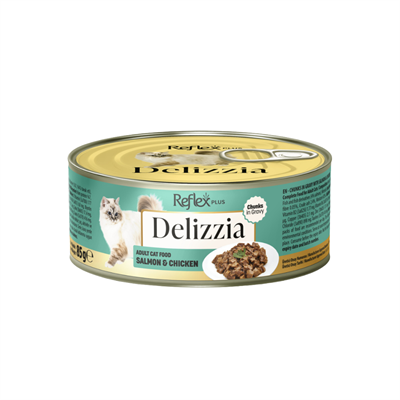 Reflex Plus Delizzia Sos İçinde Somonlu ve Tavuklu Parça Etli Yetişkin Kedi Konservesi 85 gr