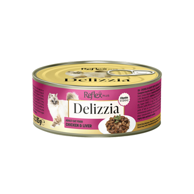 Reflex Plus Delizzia Sos İçinde Tavuklu ve Ciğerli Parça Etli Yetişkin Kedi Konservesi 85 gr