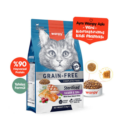 Wanpy Tahılsız Somon&Tuna Kısırlaştırılmış Kedi Maması 1.5 kg