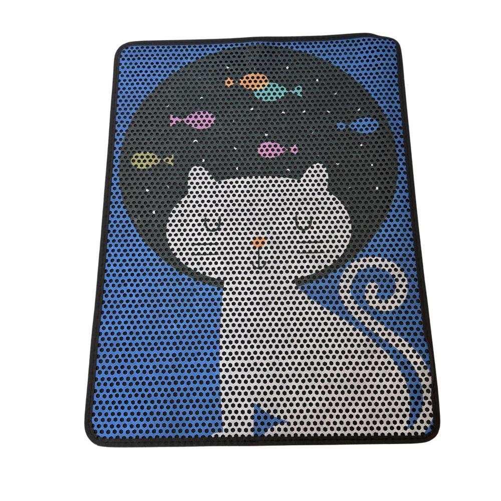 Büyük Boy Elekli Tuvalet Önü Desenli Kedi Kumu Paspası Mavi 60x80 cm