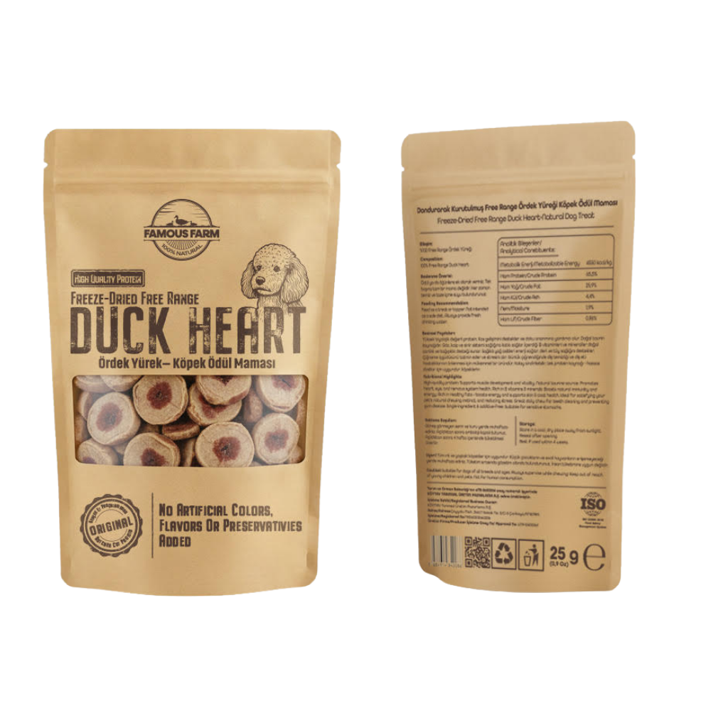 Famous Farm Dondurulmuş Kurutulmuş Ördek Yürek Kedi Ödül Maması 25 Gr