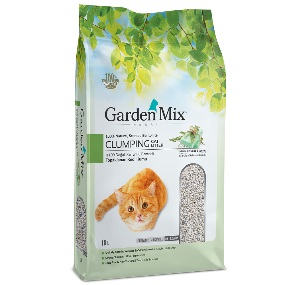 Garden Mix İnce Taneli Topaklaşan Marsilya Sabunlu Doğal Kedi Kumu 10lt