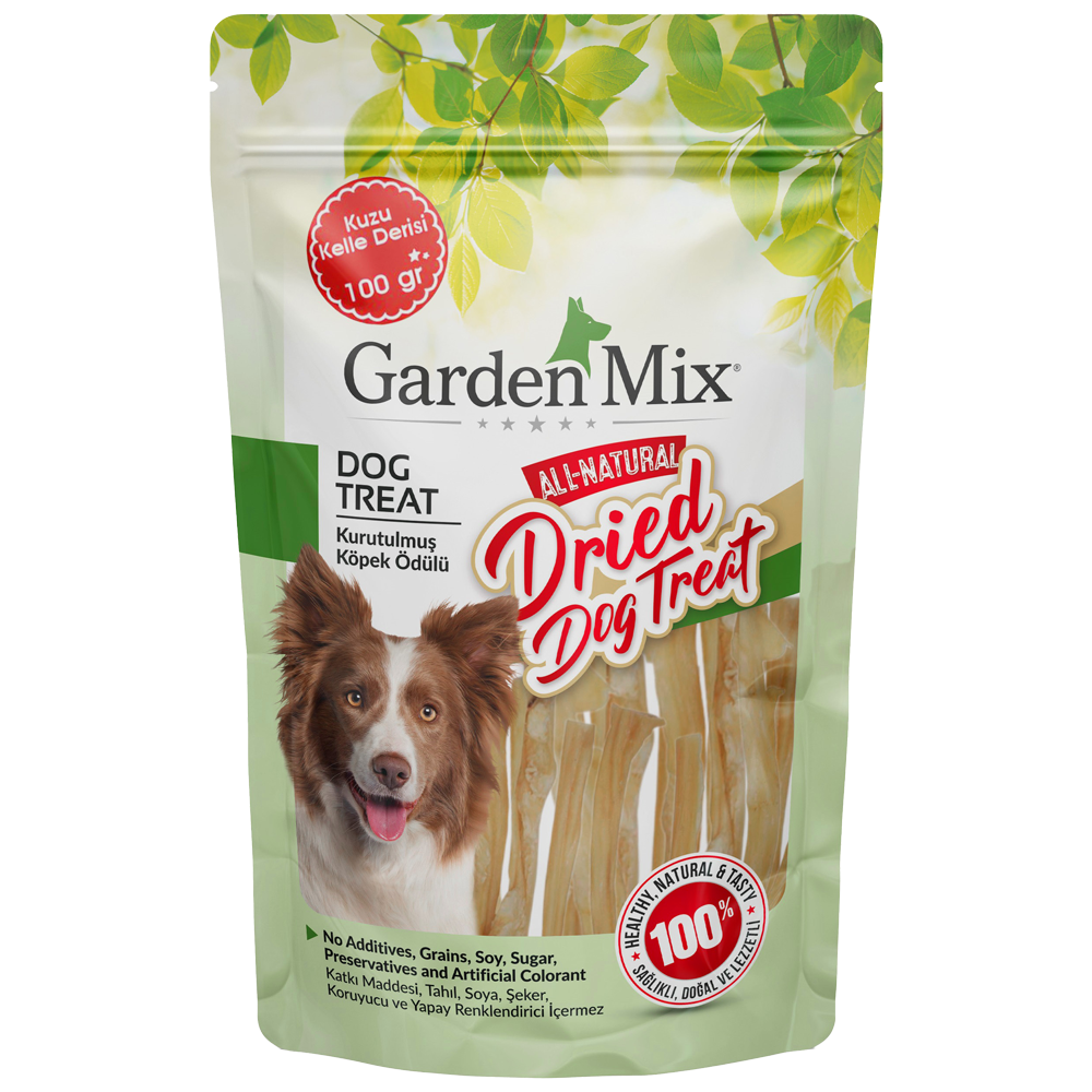 Garden Mix Kurutulmuş Kuzu Kelle Derisi Köpek Ödül Maması 100gr