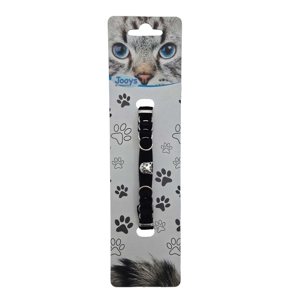 Jooys Kadife Zilli Halkalı Kedi Boyun Tasması Siyah