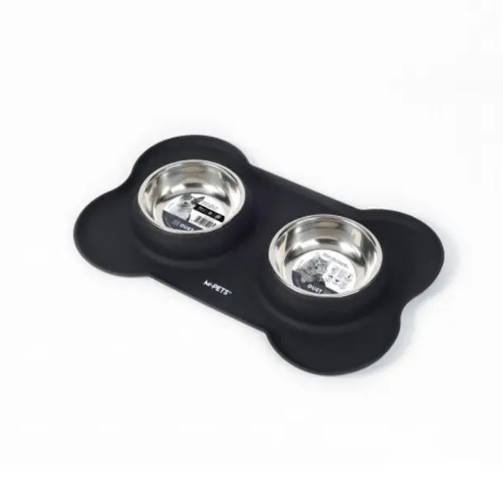 M-Pets Duet Silikon Mat Kedi Köpek Mama Kabı Siyah 2x200ml