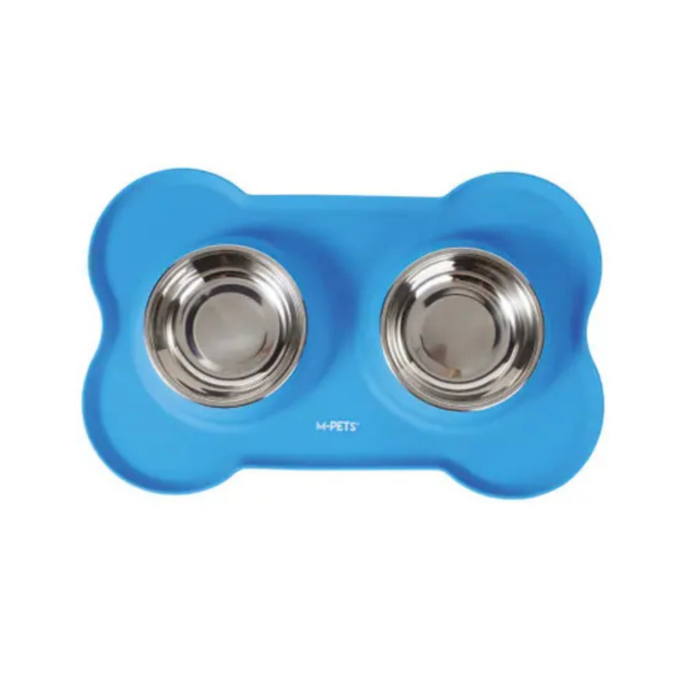M-Pets Duet Silikon Mat Kedi Köpek Mama Kabı Mavi 2x200ml