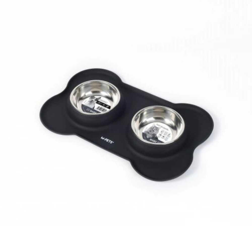 M-Pets Duet Silikon Mat Kedi ve Köpek Mama ve Su Kabı 400ml (Siyah)