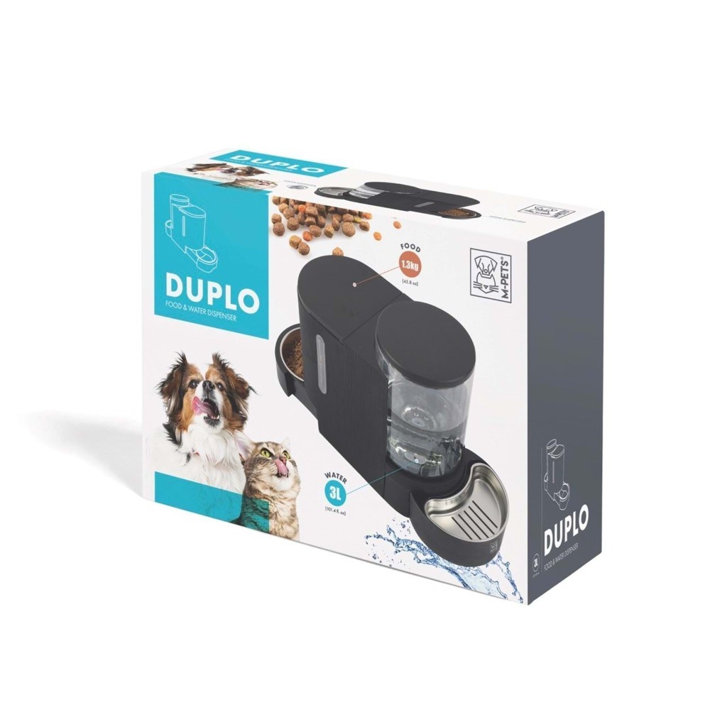 M-Pets Duplo Kedi ve Köpekler için Hazneli Mama ve Su Kabı 3000 ml Siyah