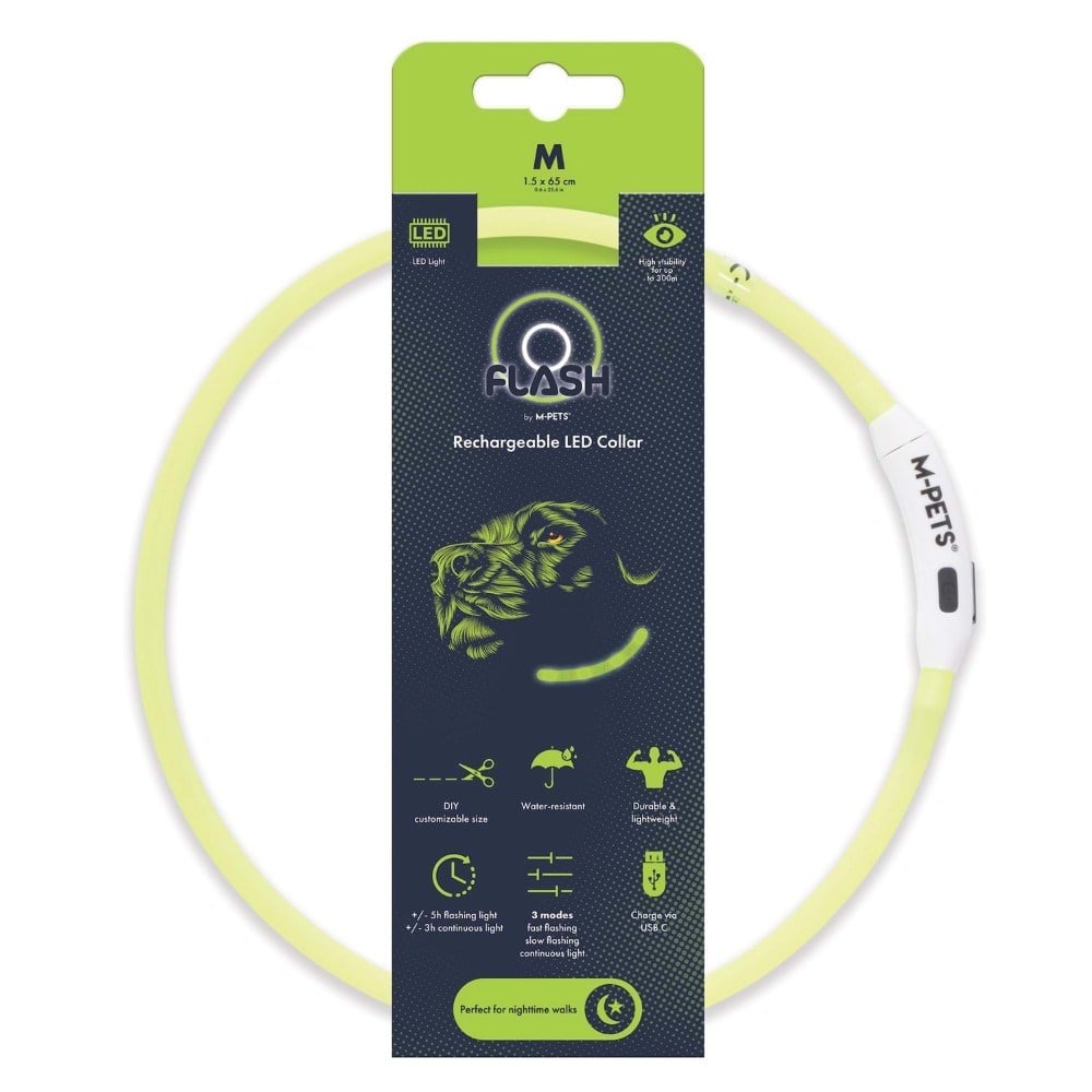 M-Pets Flash Led Köpek Boyun Tasması 65 cm Yeşil M