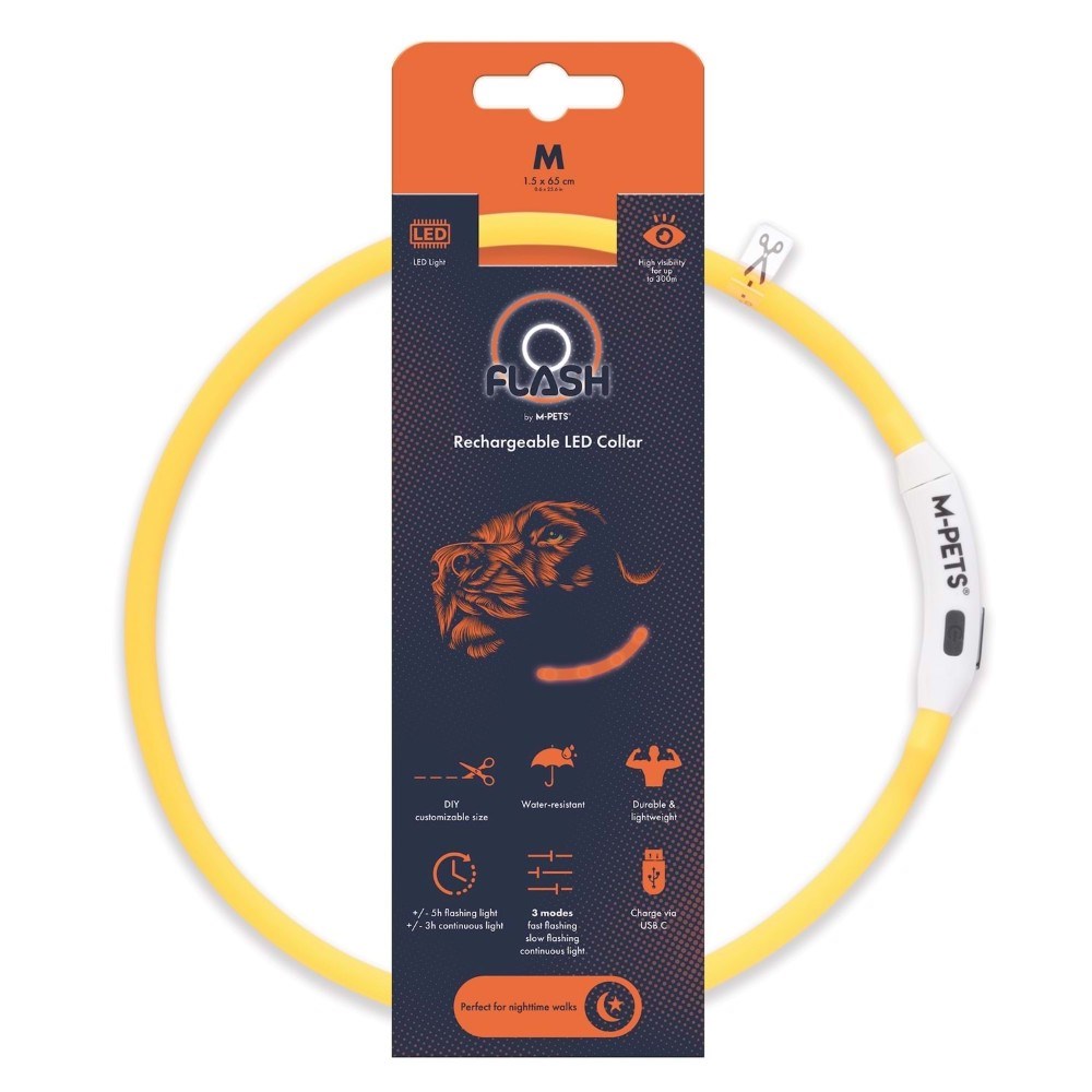 M-Pets Flash Led Köpek Boyun Tasması 65 cm Turuncu M