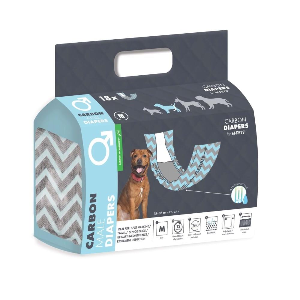 M-Pets Karbonlu Diapers Erkek Köpekler İçin Külot Bez 28-42cm M 18'li
