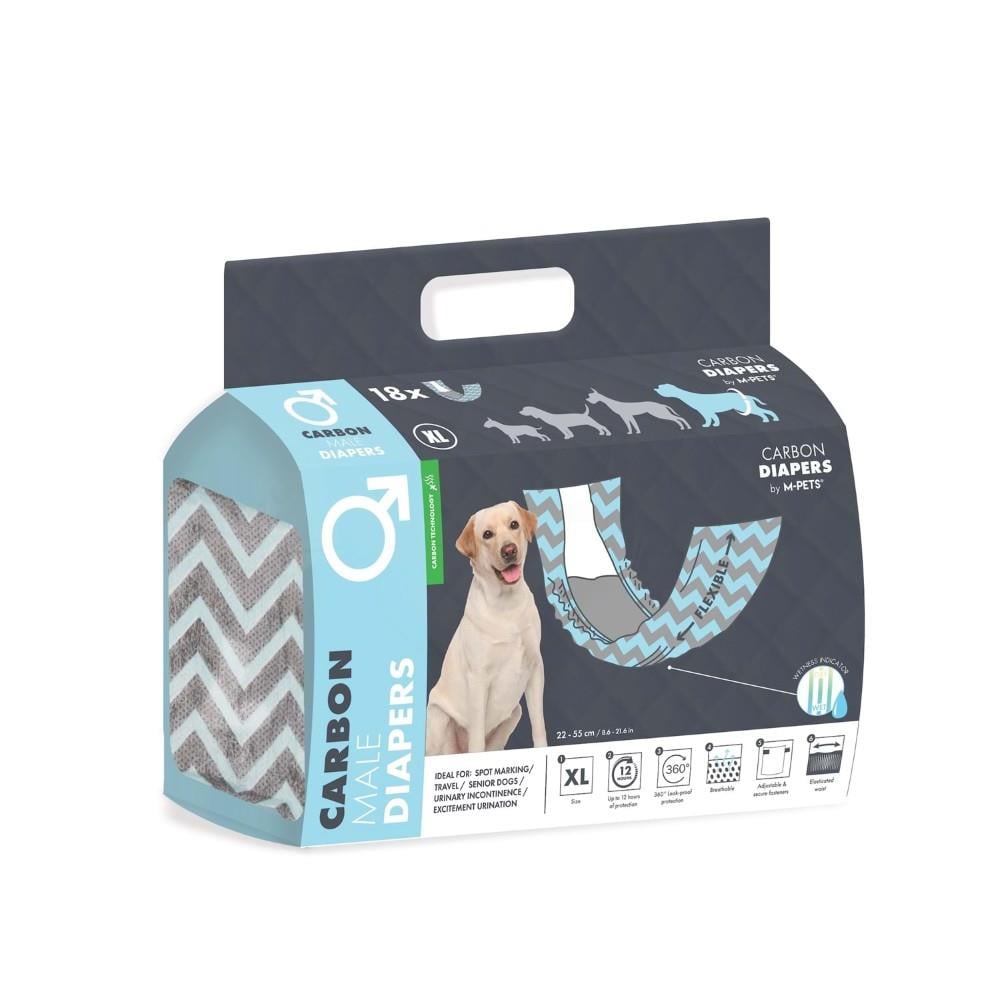 M-Pets Karbonlu Diapers Erkek Köpekler İçin Külot Bez 54-66 cm XL 18'li