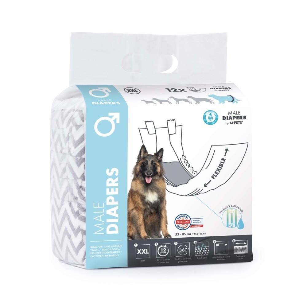 M-Pets Karbonlu Diapers Erkek Köpekler İçin Külot Bez 55-85 cm XXL 12'li