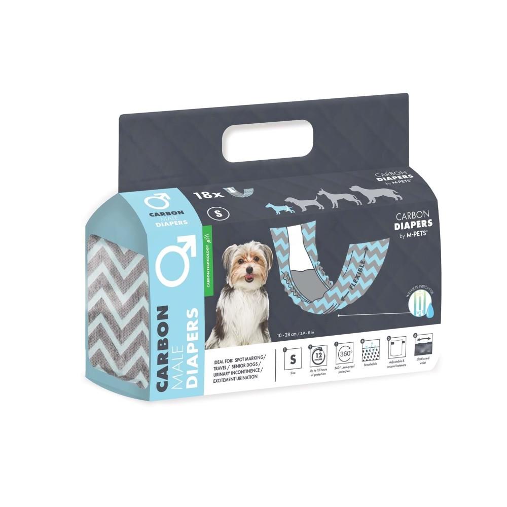 M-Pets Karbonlu Diapers Erkek Köpekler İçin Külot Bez 15-30 cm S 18'li