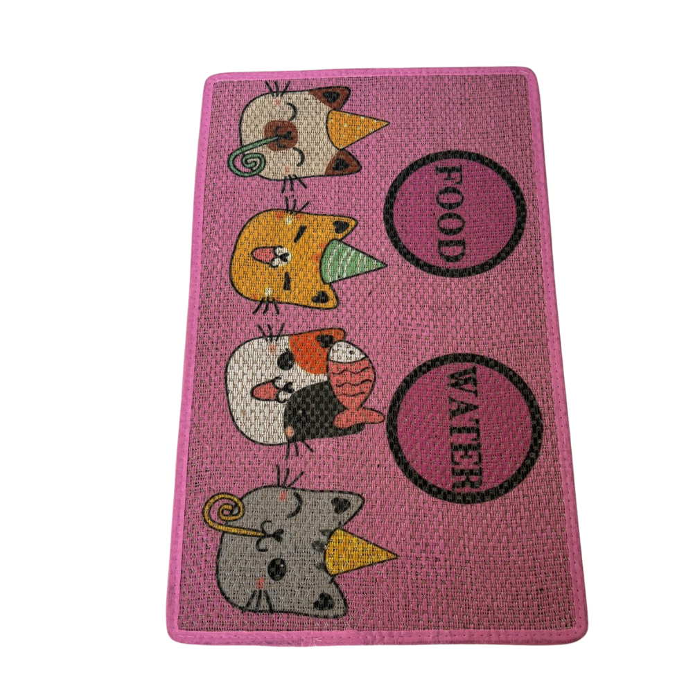 Mama Kabı Altı Kedi Desenli Pembe Kaydırmaz Paspas 43x70 cm