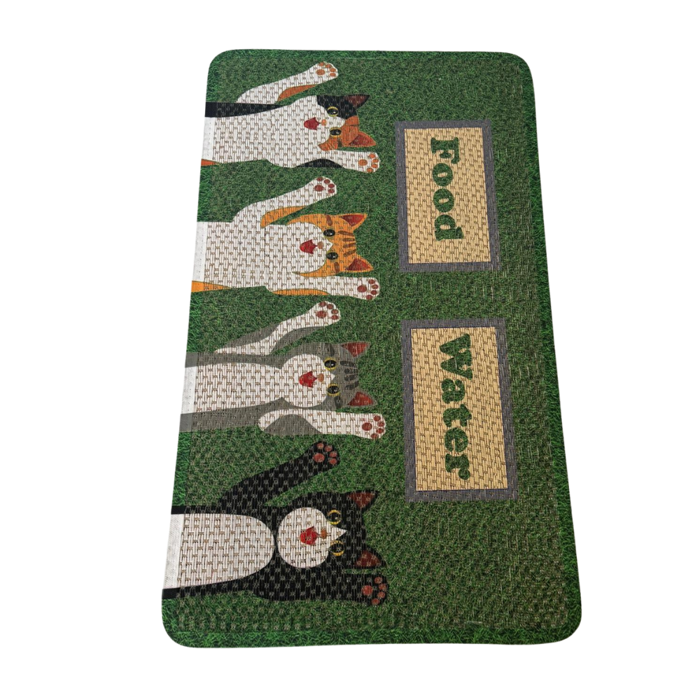 Mama Kabı Altı Kedi Desenli Yeşil Kaydırmaz Paspas 43x70 cm