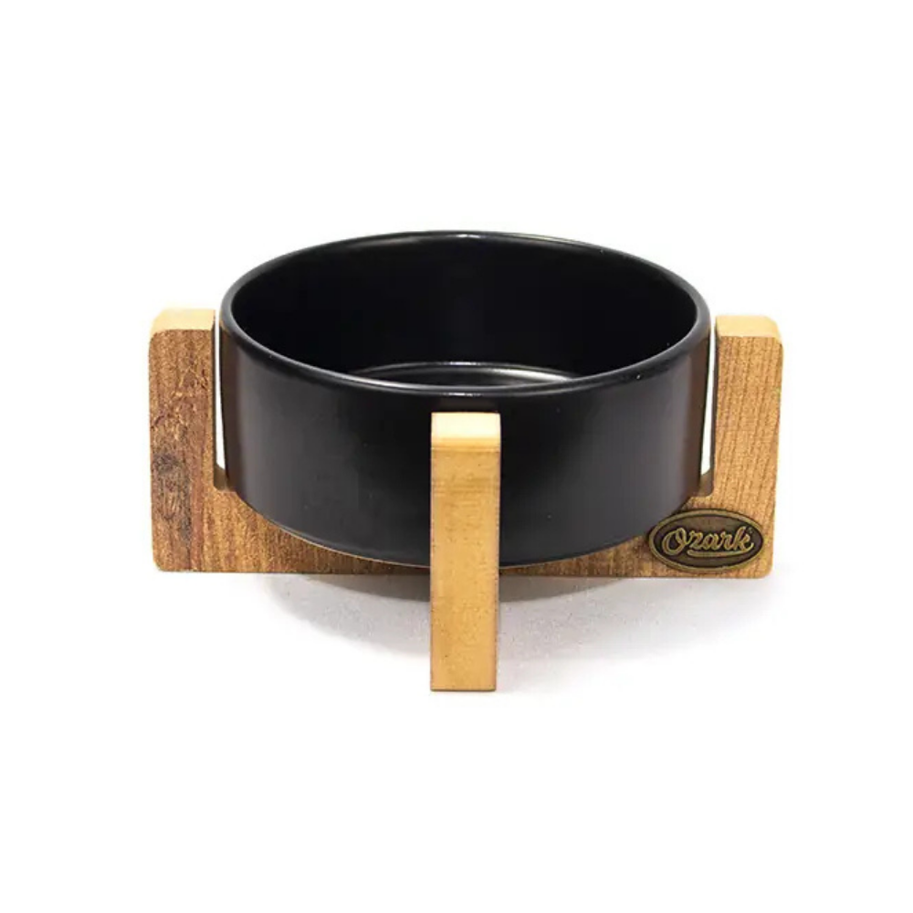 Ozark Ahşap Tabanlı Seramik Kedi-Köpek Mama ve Su Kabı Siyah 17 cm 400 ml
