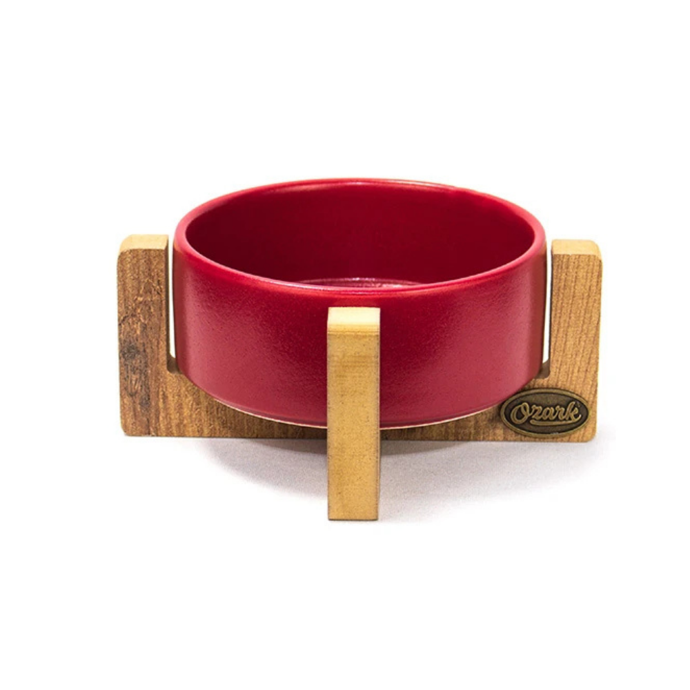 Ozark Ahşap Tabanlı Seramik Kedi-Köpek Mama ve Su Kabı Kırmızı 17 cm 400 ml