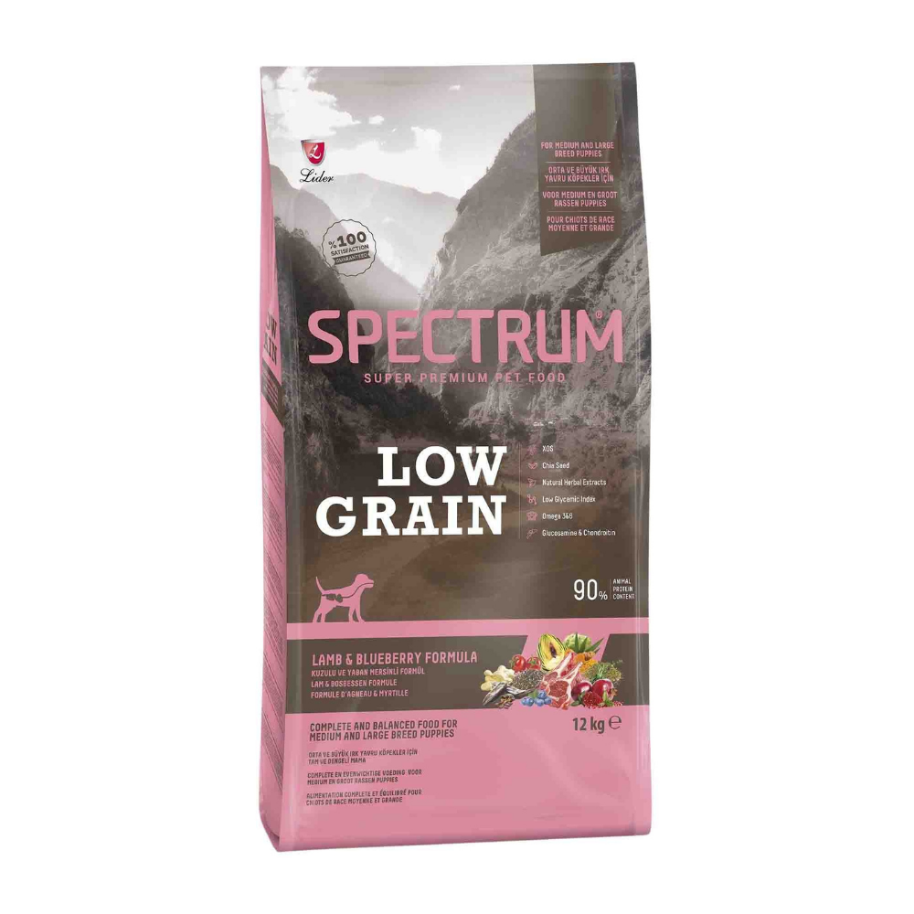Spectrum Orta ve Büyük Irklar İçin Düşük Tahıllı Kuzulu ve Yaban Mersinli Yavru Köpek Maması 12 kg