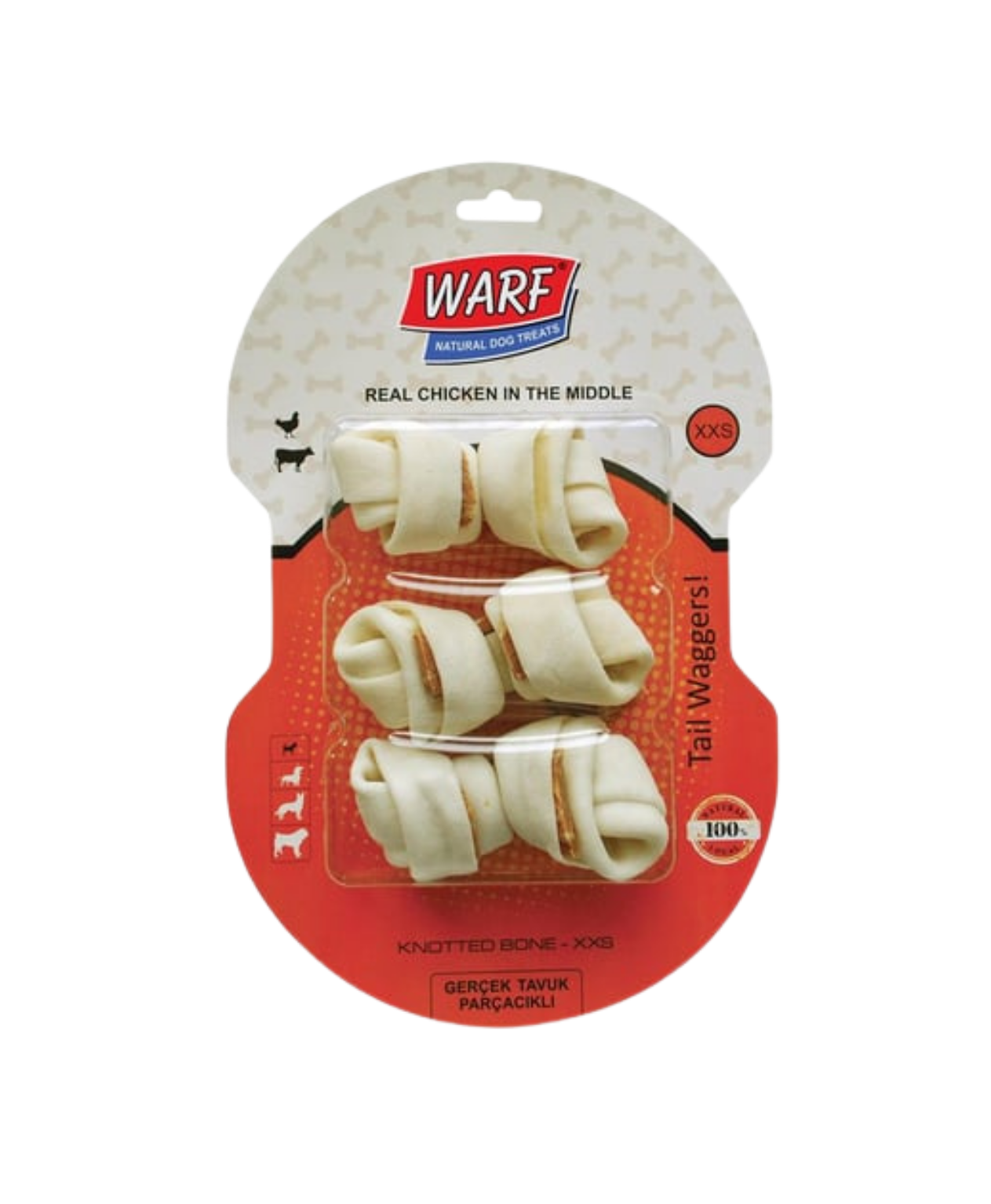 Warf Naturals Tavuklu Düğüm Kemik 12.5 cm - 3' Lü 195 gr Köpek Ödülü