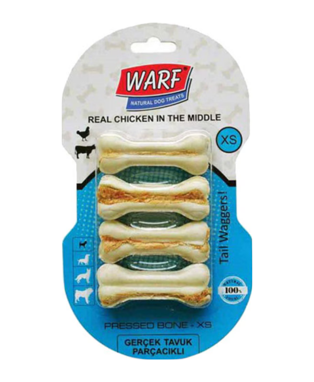 Warf Tavuklu Etli XS 7.5 cm 115 gr 4'lü Pres Kemik Köpek Ödülü
