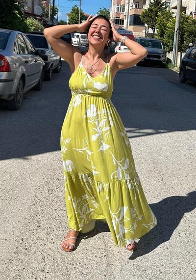 Bozcaada Askılı Elbise Yağ Yeşili