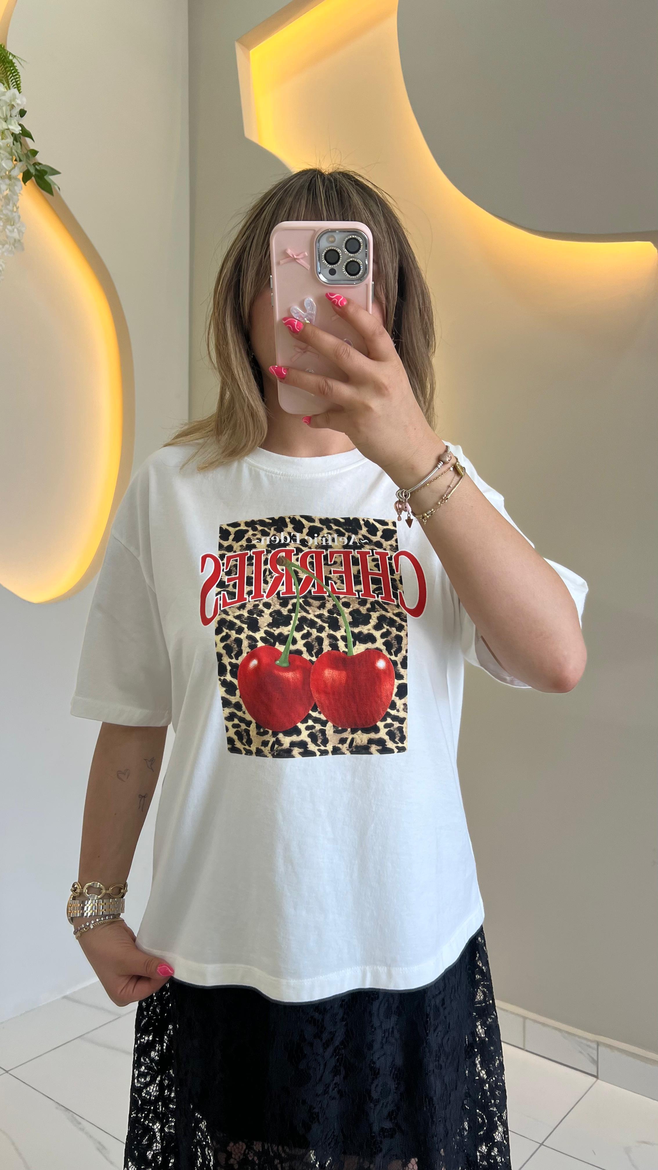 charrita シャツ uyguntarz Unisex Happy Cherry Tasarım Basklı Tshirt - Fiyatı