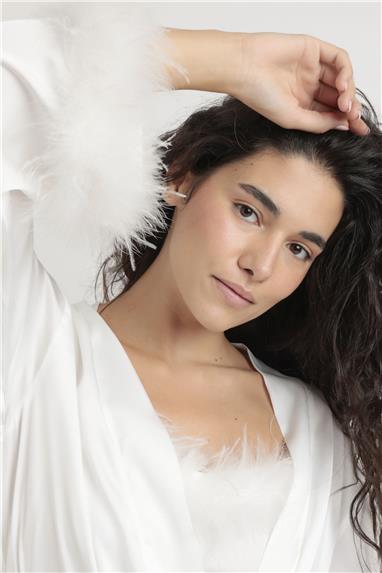Admas Marabu Luxe Kadın Sabahlık Beyaz