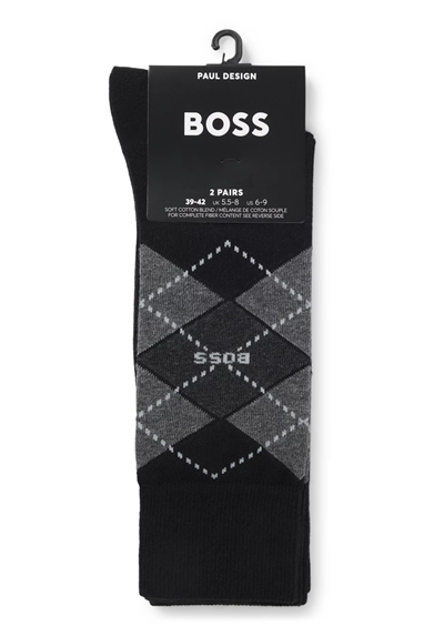 Boss Argyle Erkek 2li Çorap Siyah
