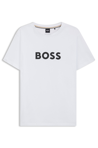 Boss Erkek Bisiklet Yaka T-Shirt Beyaz
