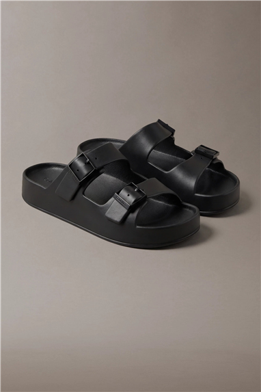 Calvin Klein Ergon Eva Double Bar Erkek Sandalet Siyah