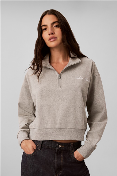 Calvin Klein Heavy Jersey 1/4 Zip Top- Graphi Kadın Pijama Üstü Gri
