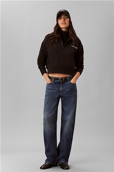 Calvin Klein Heavy Jersey 1/4 Zip Top- Graphi Kadın Pijama Üstü Siyah