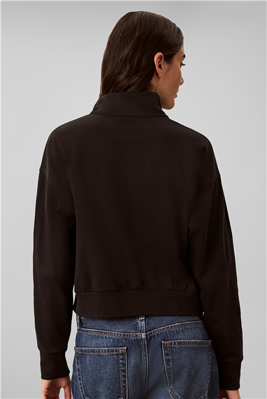 Calvin Klein Heavy Jersey 1/4 Zip Top- Graphi Kadın Pijama Üstü Siyah