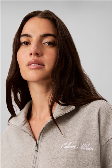 Calvin Klein Heavy Jersey 1/4 Zip Top- Graphi Kadın Pijama Üstü Gri
