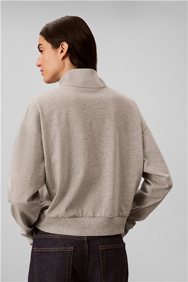 Calvin Klein Heavy Jersey 1/4 Zip Top- Graphi Kadın Pijama Üstü Gri