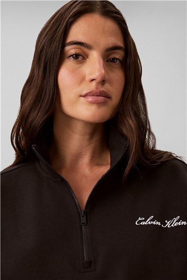 Calvin Klein Heavy Jersey 1/4 Zip Top- Graphi Kadın Pijama Üstü Siyah
