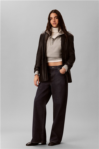 Calvin Klein Heavy Jersey 1/4 Zip Top- Graphi Kadın Pijama Üstü Gri