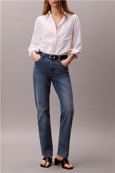 Calvin Klein High Rise Straight V Kadın Jean Pantolon Mavi