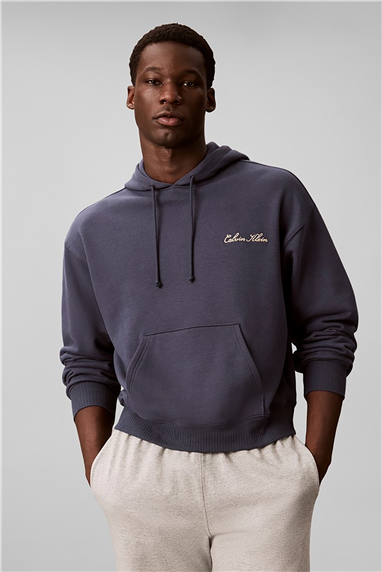 Calvin Klein Script L/S Hoodie Erkek Pijama Üstü Mavi