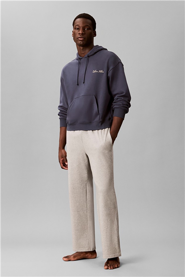 Calvin Klein Script L/S Hoodie Erkek Pijama Üstü Mavi