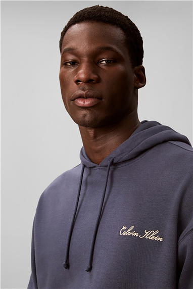 Calvin Klein Script L/S Hoodie Erkek Pijama Üstü Mavi