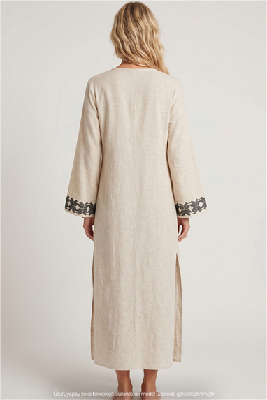 Lalamia Kadın Kenevir Keten Kaftan Ekru