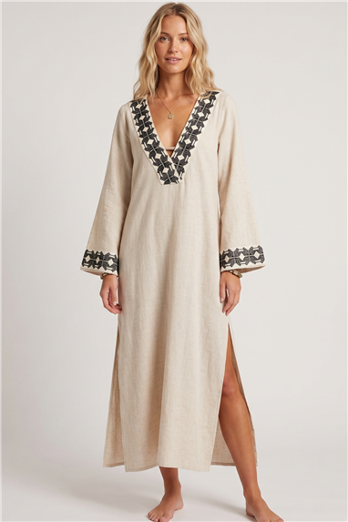 Lalamia Kadın Kenevir Keten Kaftan Ekru