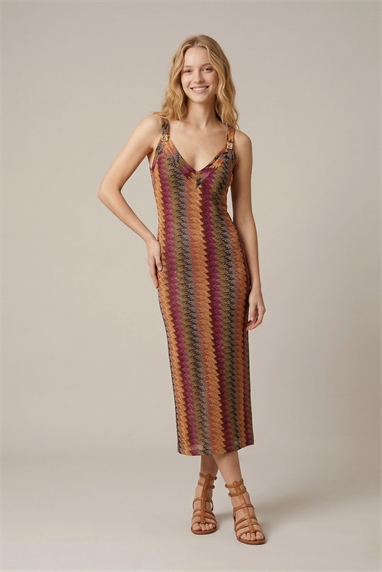 Lalamia Kadın Triko İpli Missoni Askılı Elbise Aksesuarlı