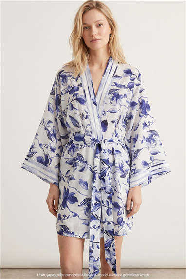 Lalamia Kadın Vual Baskılı Kısa Kimono Çok Renkli
