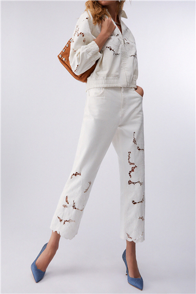Liu Jo Bomber Denim Embroidery Kadın Kot Mont Beyaz